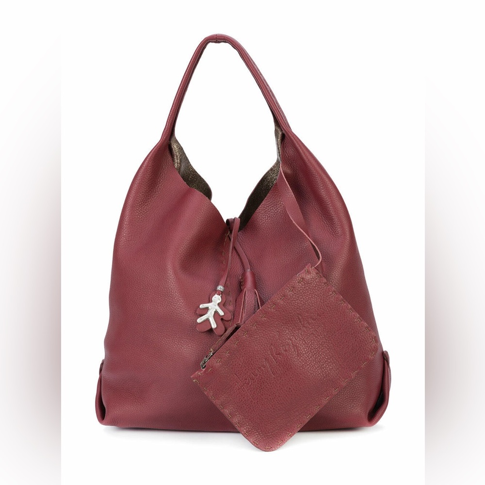 Henry Beguelin Canotta Happy Chianti Cervo Tassel Tie Large Hobo Bag Burgundy - Picture 14 of 14